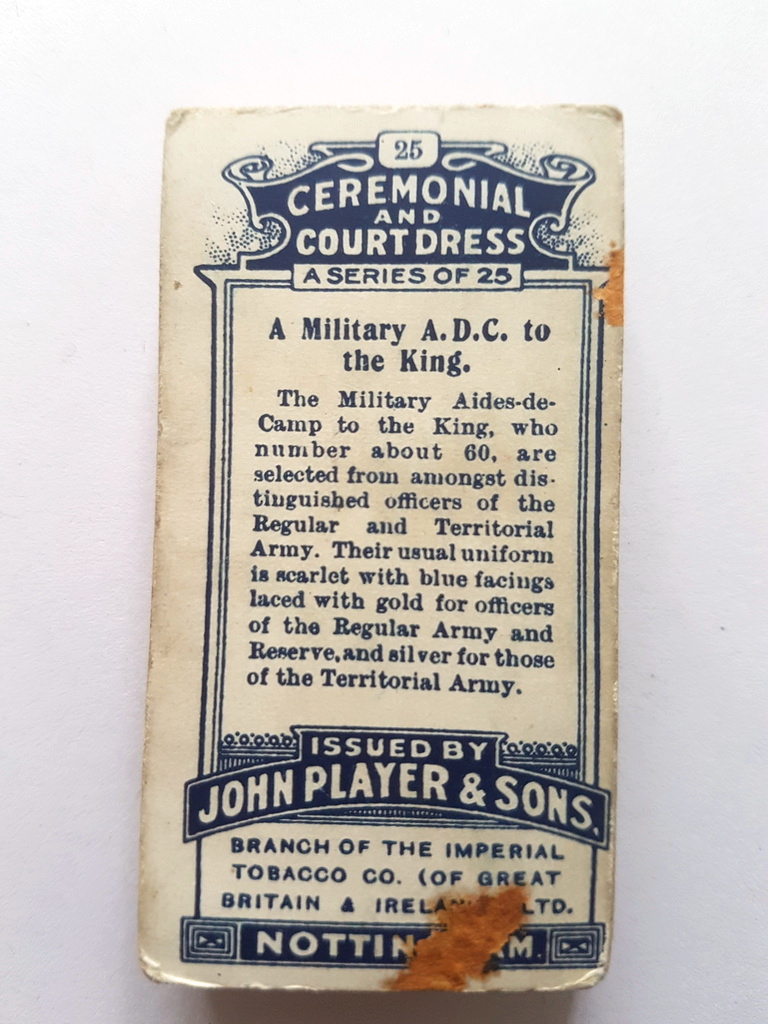 Photo of the back of these Ceremonial and Court Dress cigarette cards