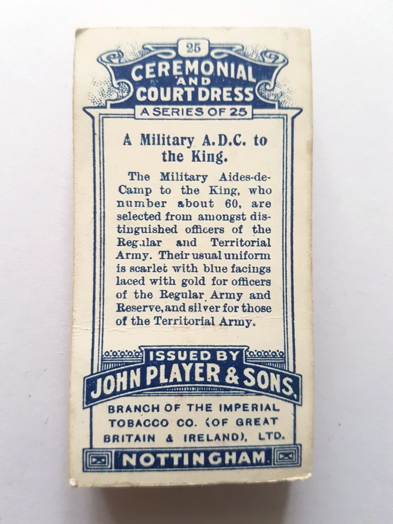 Photo of the back of these Ceremonial and Court Dress cigarette cards