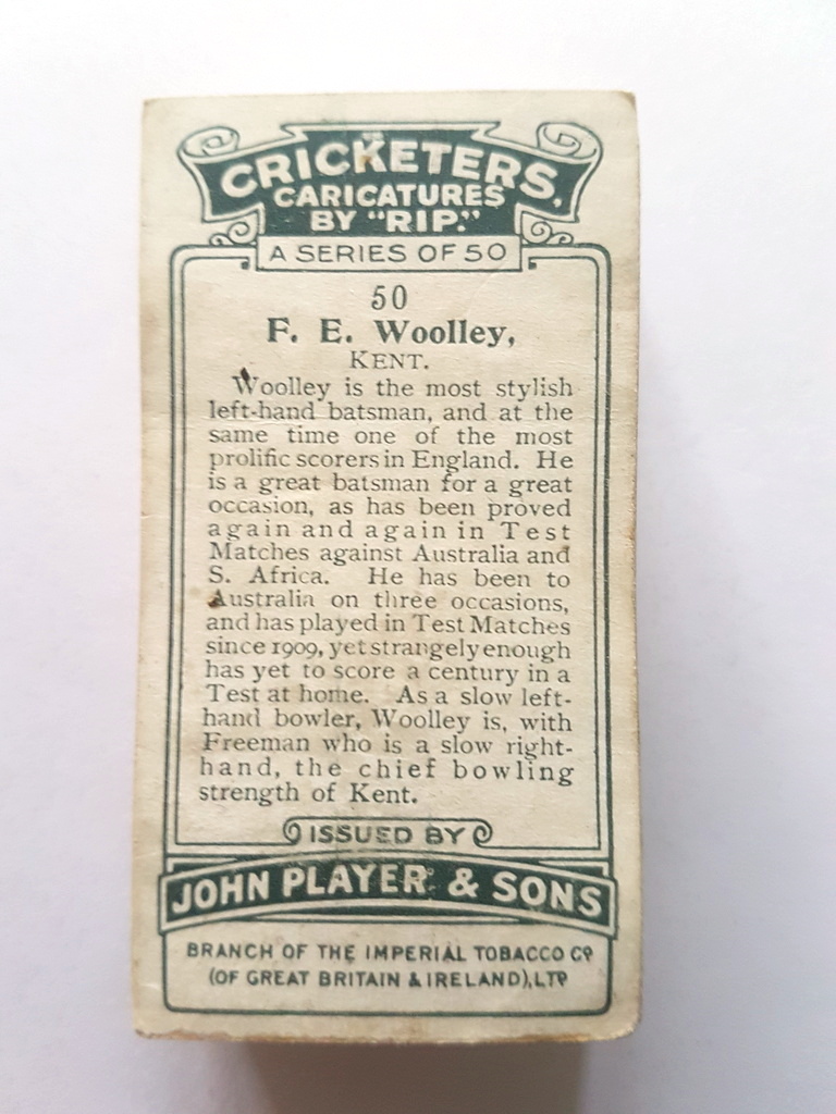 Photo of the back of these Cricketers, Caricatures by "RIP" cigarette cards