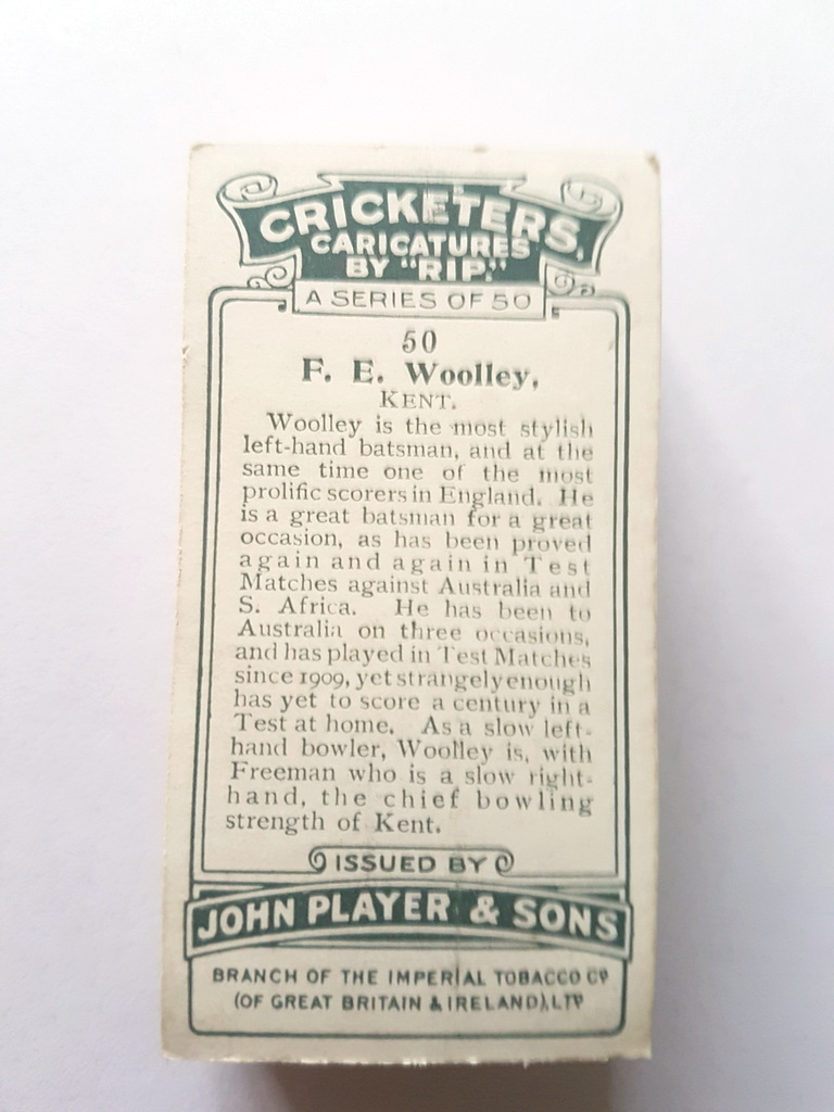 Photo of the back of these Cricketers, Caricatures by "RIP" cigarette cards