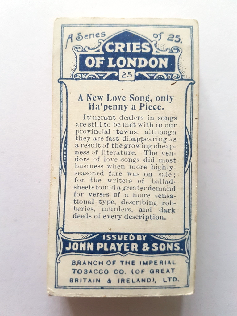 Photo of the back of these Cries of London cigarette cards