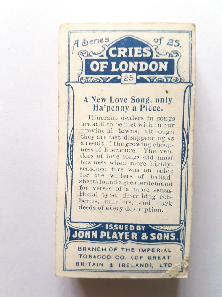 Photo of the back of these Cries of London cigarette cards