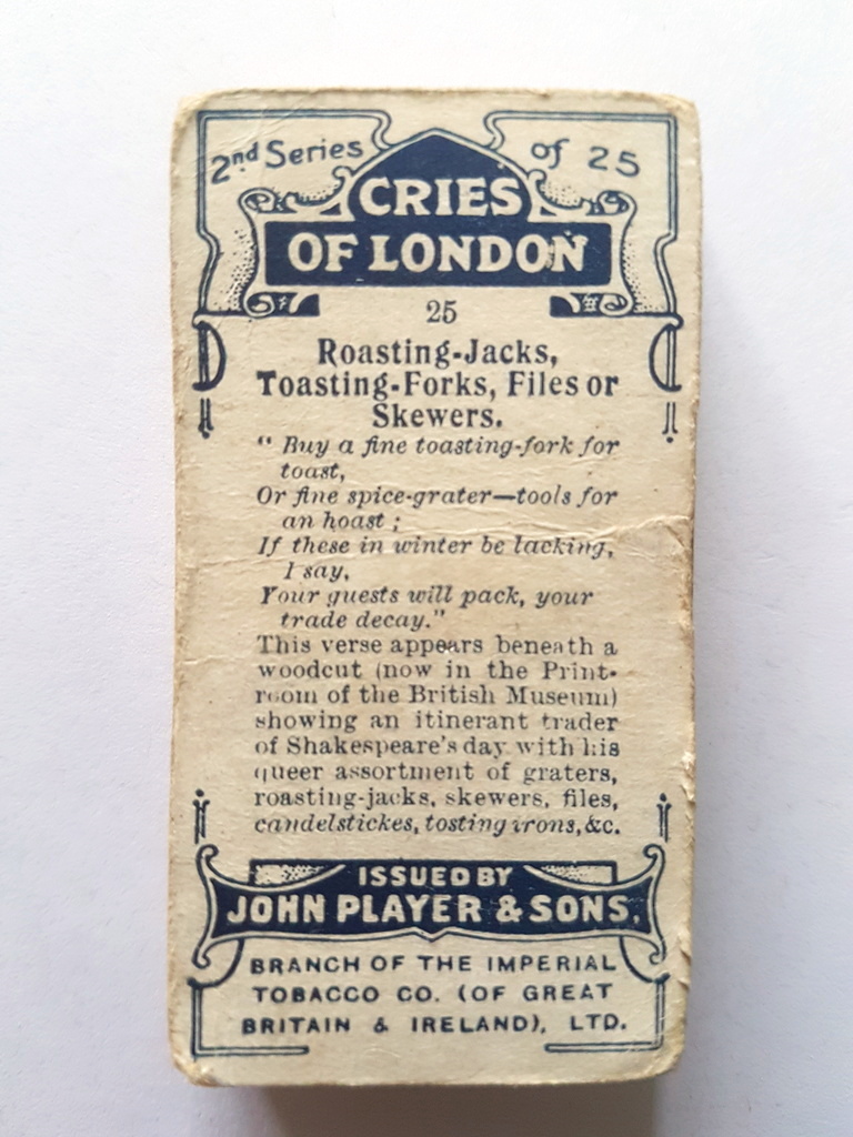 Photo of the back of these Cries of London (2nd) cigarette cards