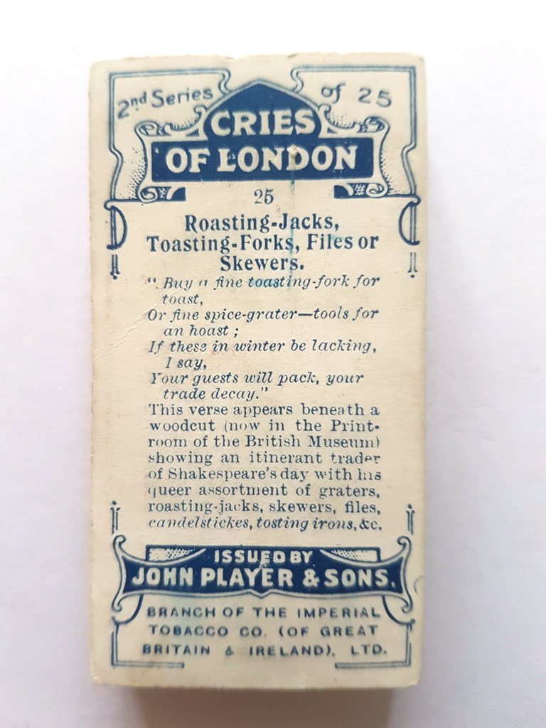 Photo of the back of these Cries of London (2nd) cigarette cards