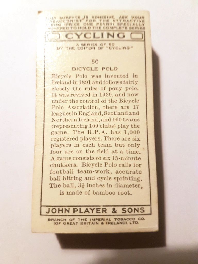 Photo of the back of these Cycling cigarette cards