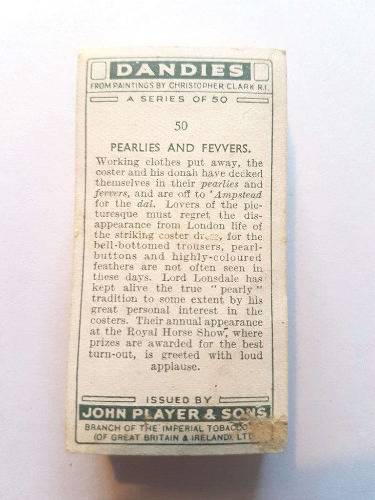 Photo of the back of these Dandies cigarette cards