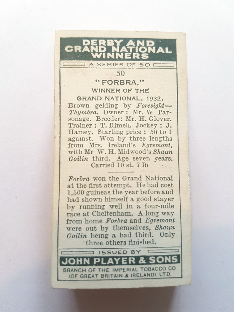 Photo of the back of these Derby and Grand National Winners cigarette cards