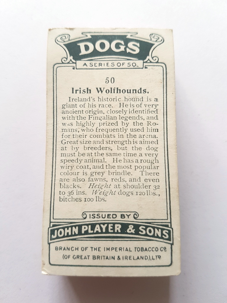 Photo of the back of these Dogs (scenic backgrounds) cigarette cards