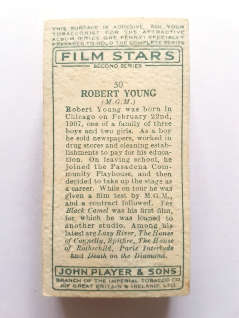 Photo of the back of these Film Stars (2nd) cigarette cards