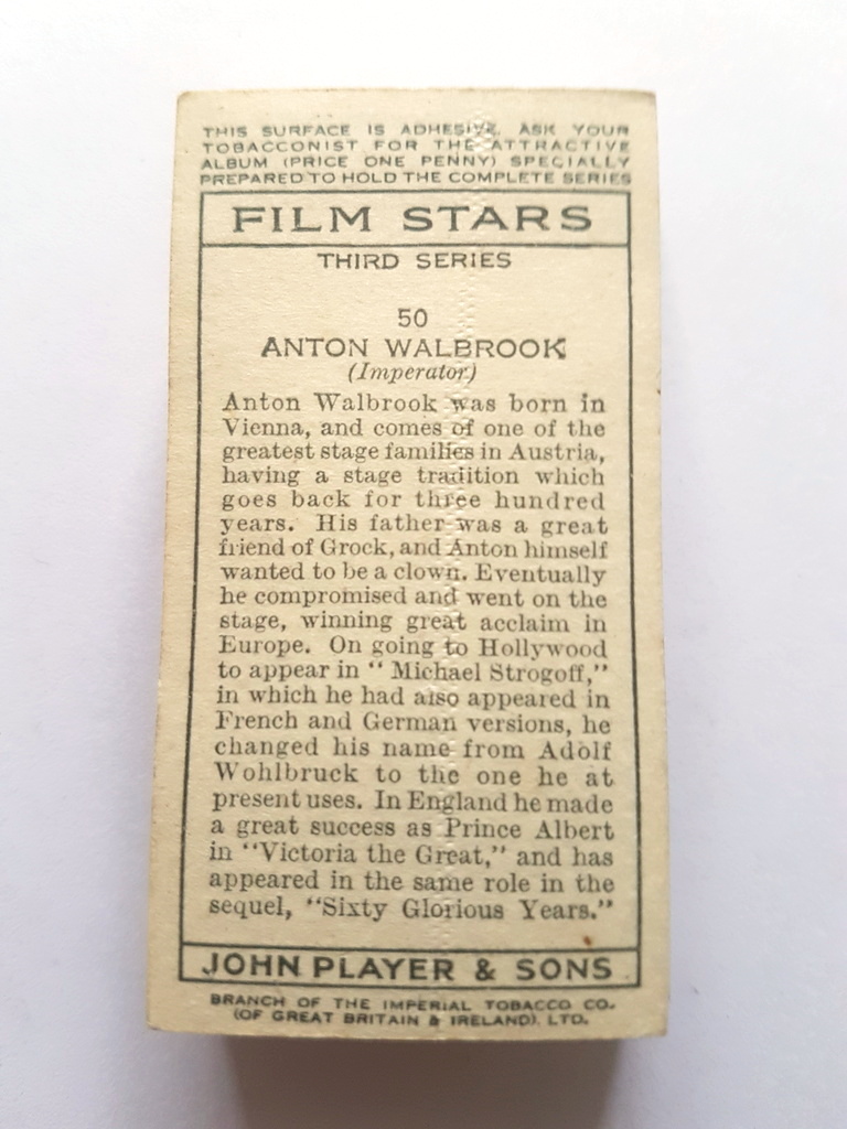 Photo of the back of these Film Stars (3rd) cigarette cards