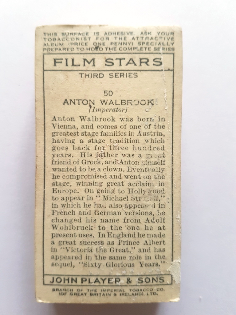 Photo of the back of these Film Stars (3rd) cigarette cards