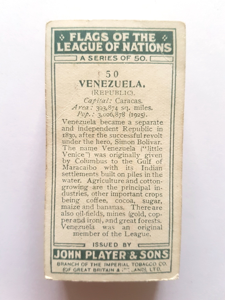 Photo of the back of these Flags of the League of Nations cigarette cards