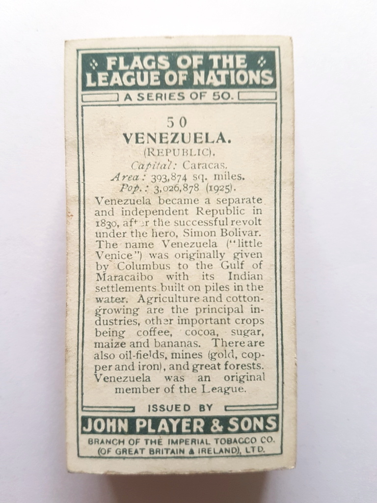 Photo of the back of these Flags of the League of Nations cigarette cards