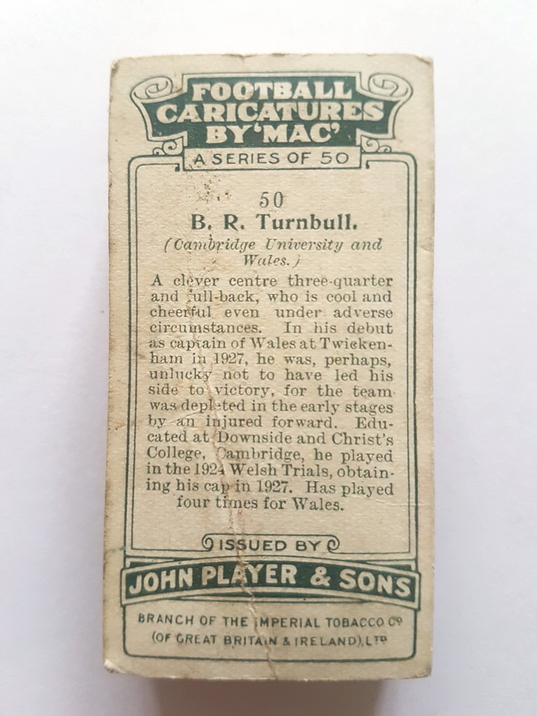 Photo of the back of these Football Caricatures by 'Mac' cigarette cards