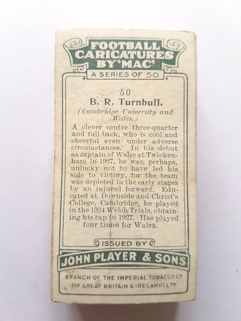 Photo of the back of these Football Caricatures by 'Mac' cigarette cards