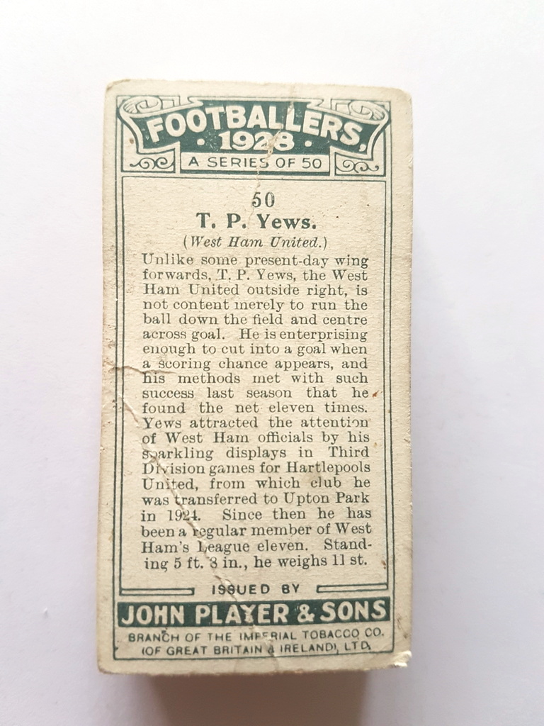 Photo of the back of these Footballers 1928 cigarette cards