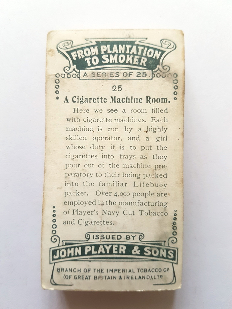 Photo of the back of these From Plantation to Smoker cigarette cards