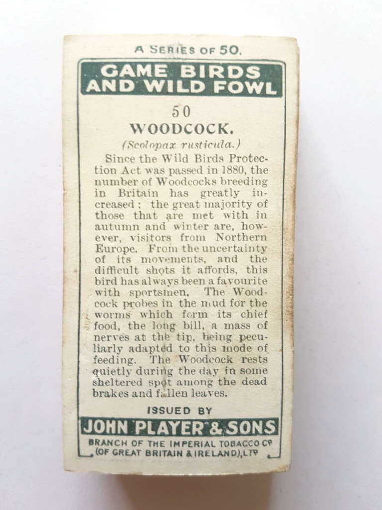 Photo of the back of these Game Birds and Wild Fowl cigarette cards