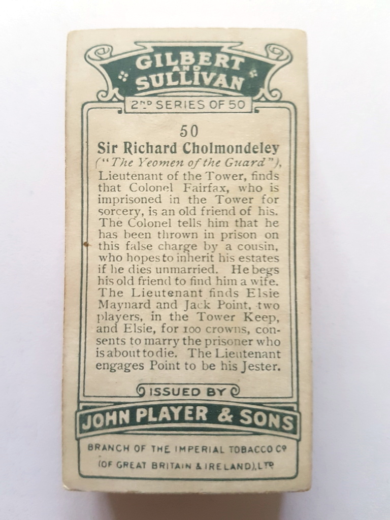 Photo of the back of these Gilbert and Sullivan (2nd) cigarette cards