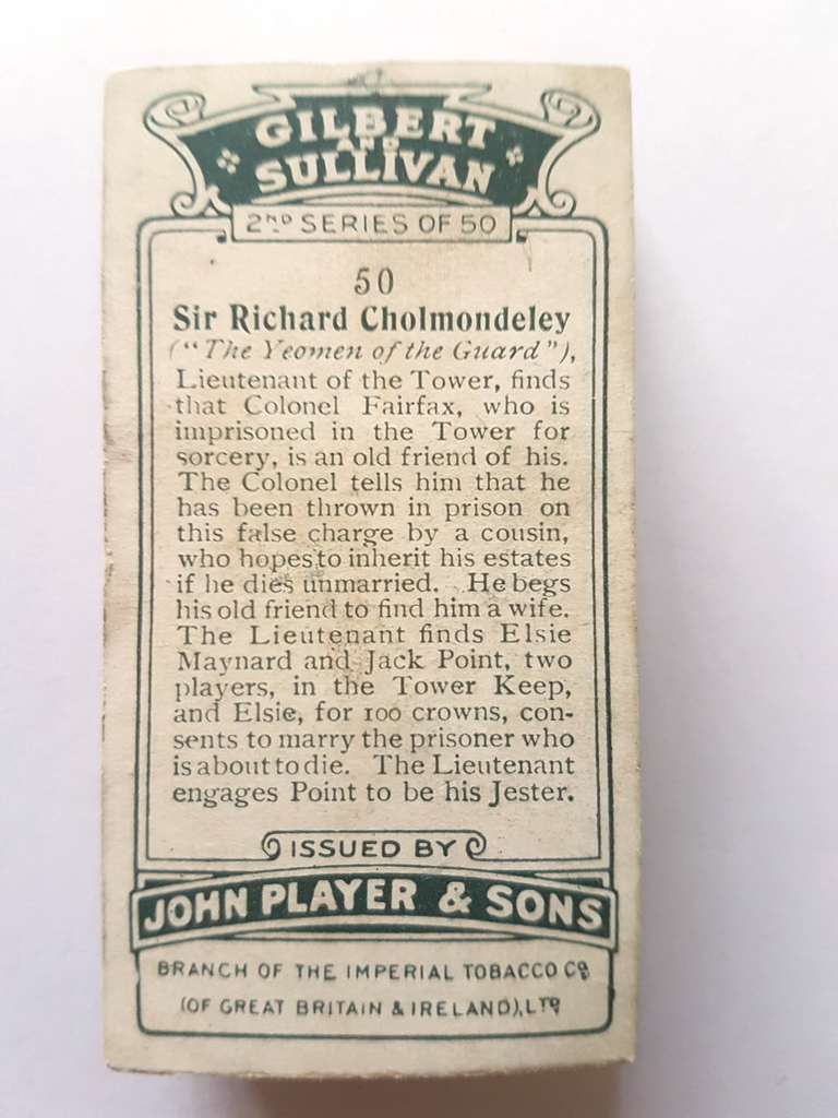 Photo of the back of these Gilbert and Sullivan (2nd) cigarette cards