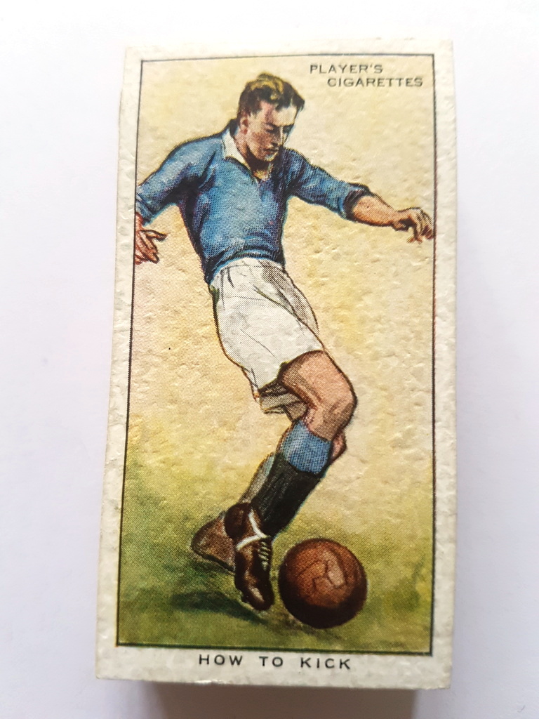 Photo of the front of these Hints on Association Football cigarette cards