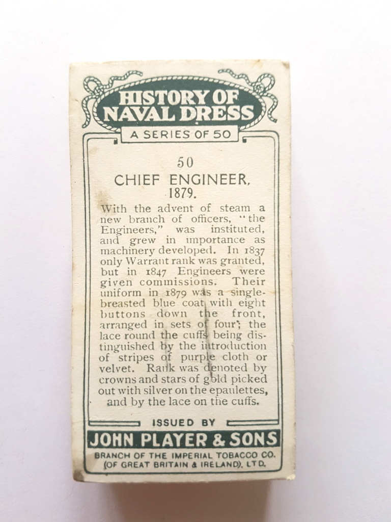 Photo of the back of these History of Naval Dress cigarette cards