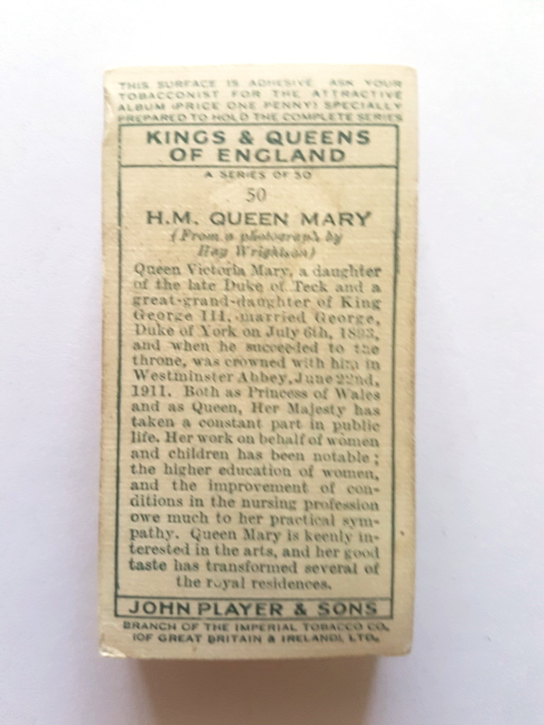 Photo of the back of these Kings & Queens of England cigarette cards