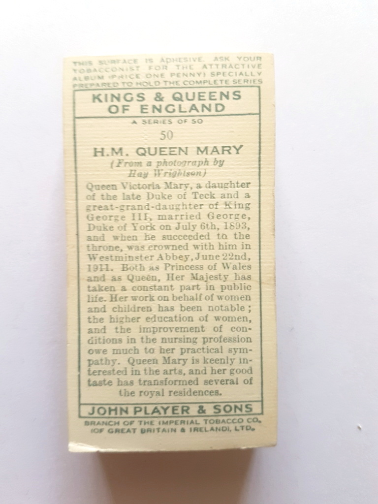 Photo of the back of these Kings & Queens of England cigarette cards