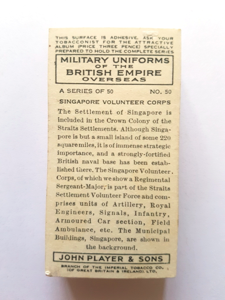 Photo of the back of these Military Uniforms of the British Empire Overseas cigarette cards