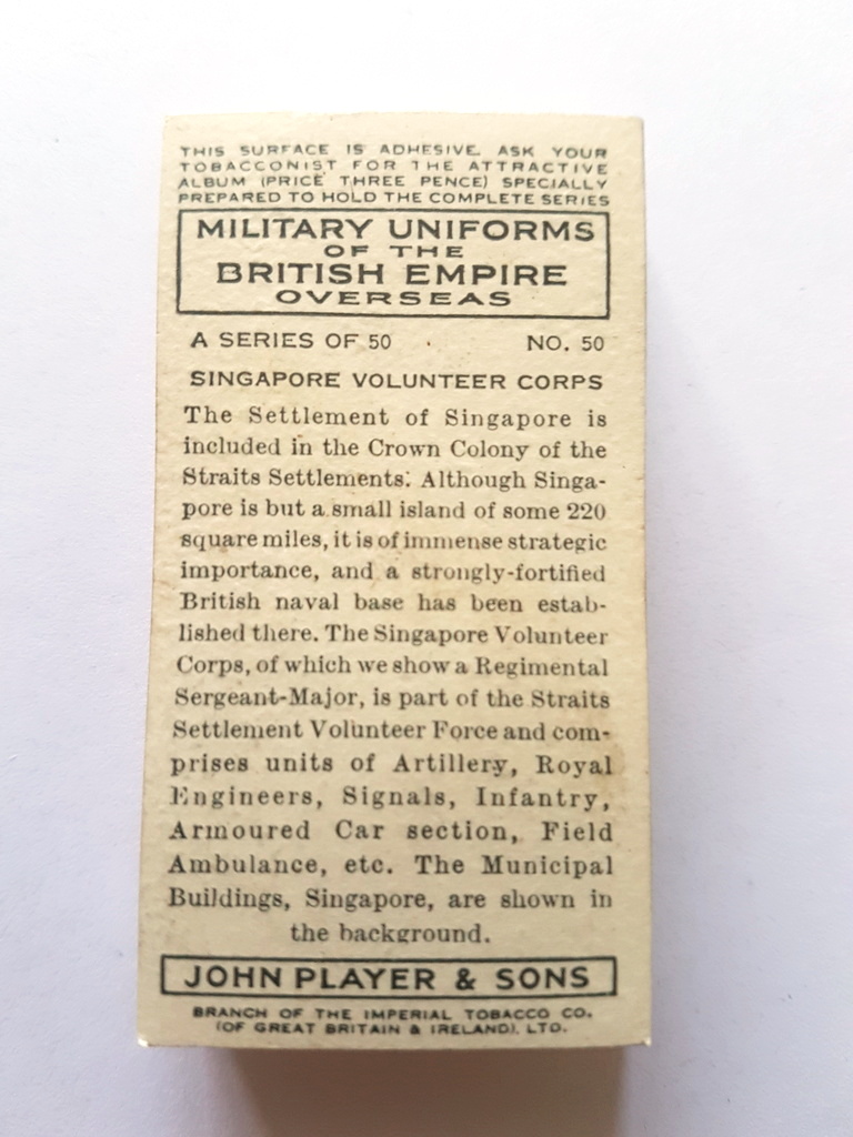 Photo of the back of these Military Uniforms of the British Empire Overseas cigarette cards