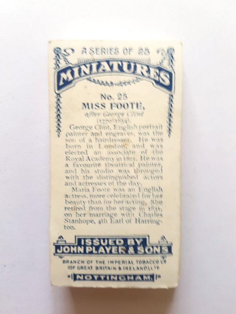 Photo of the back of these Miniatures cigarette cards