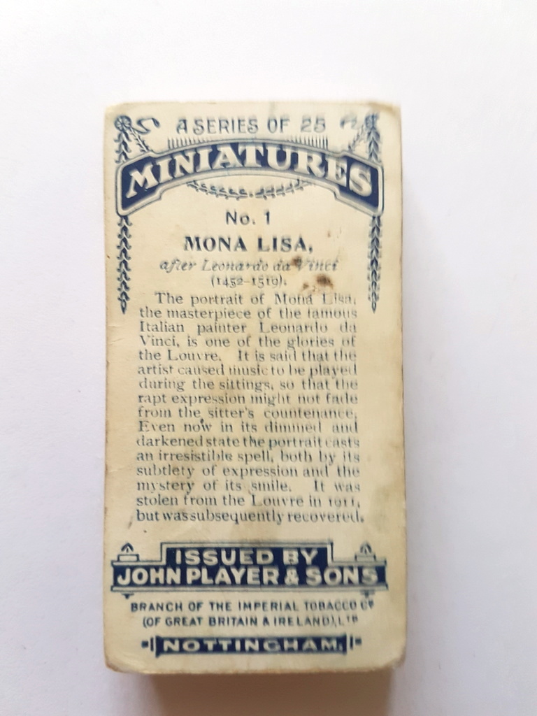 Photo of the back of these Miniatures cigarette cards