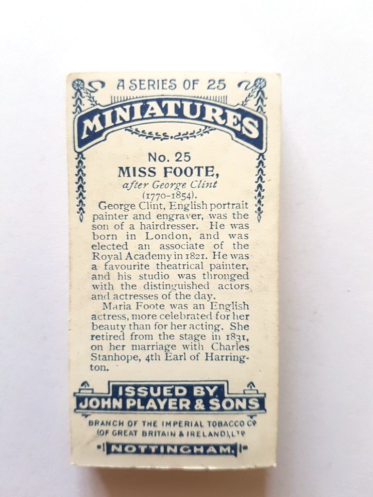 Photo of the back of these Miniatures cigarette cards