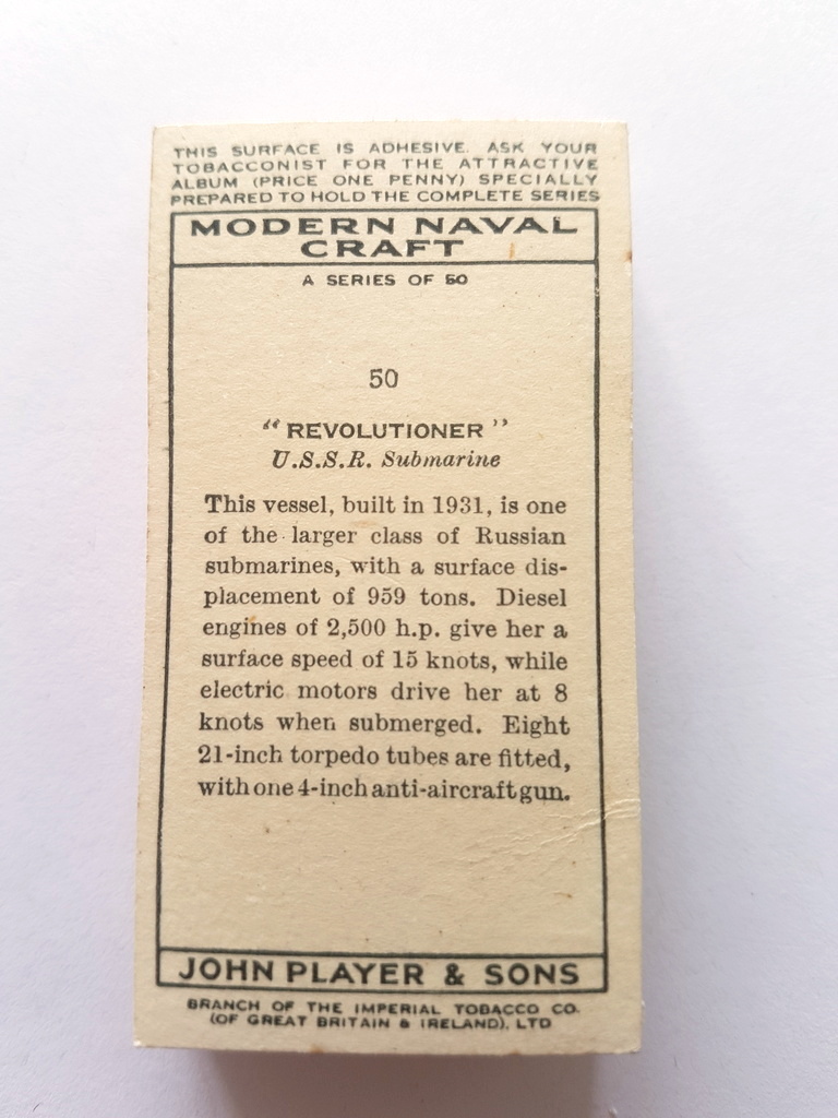 Photo of the back of these Modern Naval Craft cigarette cards