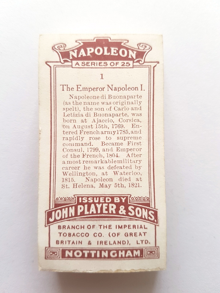 Photo of the back of these Napoleon cigarette cards