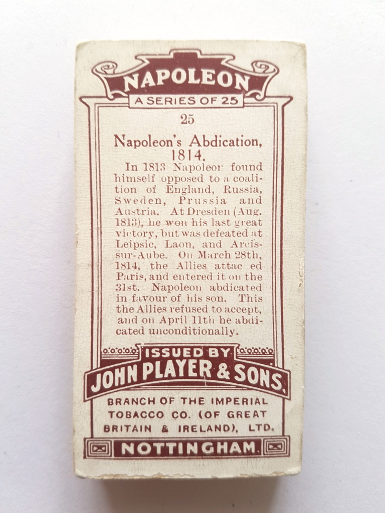 Photo of the back of these Napoleon cigarette cards