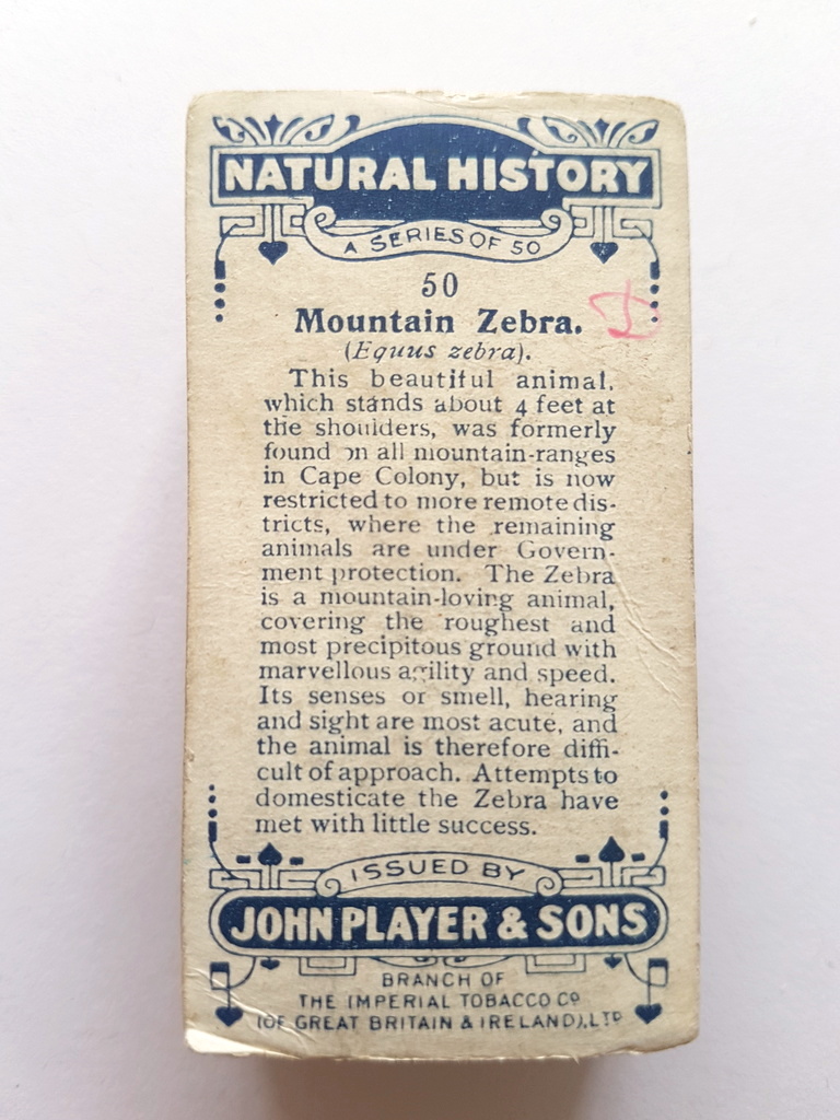 Photo of the back of these Natural History cigarette cards