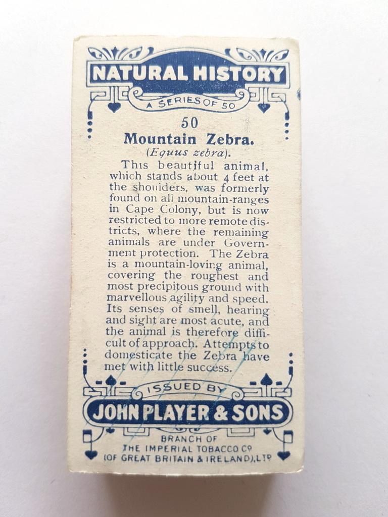 Photo of the back of these Natural History cigarette cards