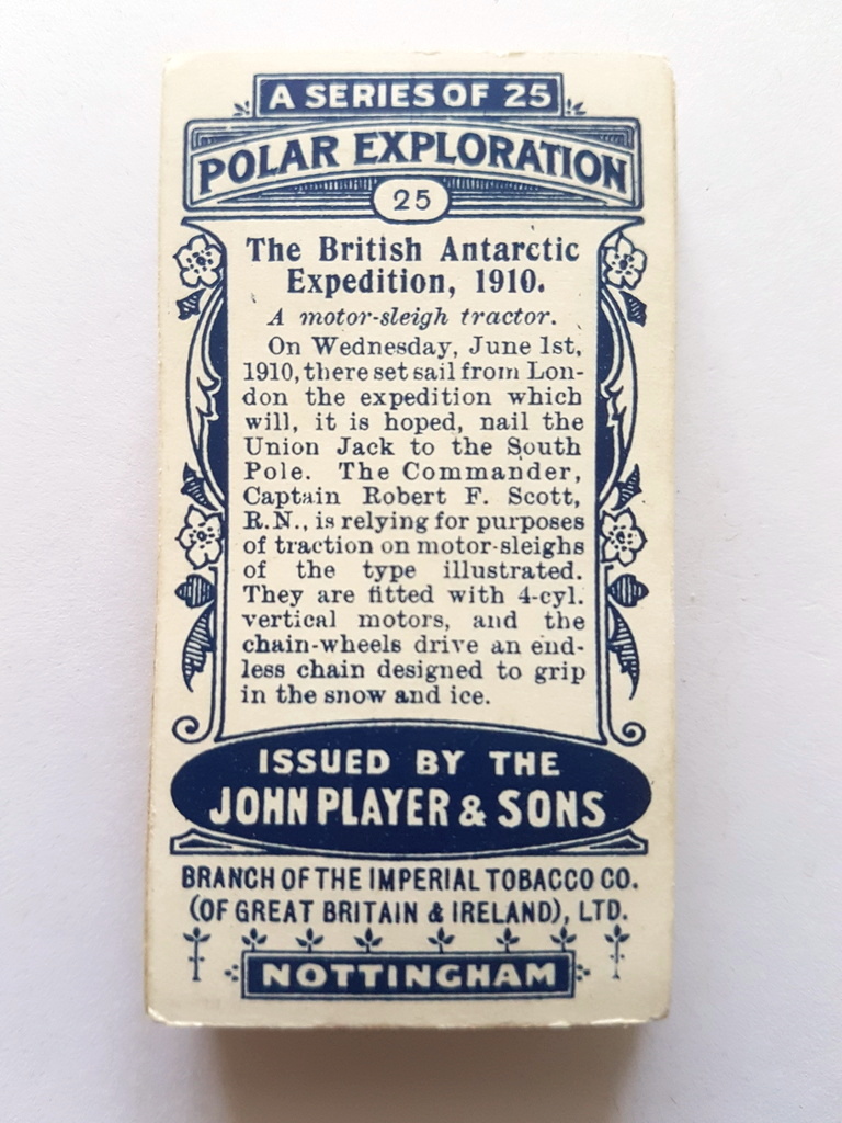 Photo of the back of these Polar Exploration cigarette cards