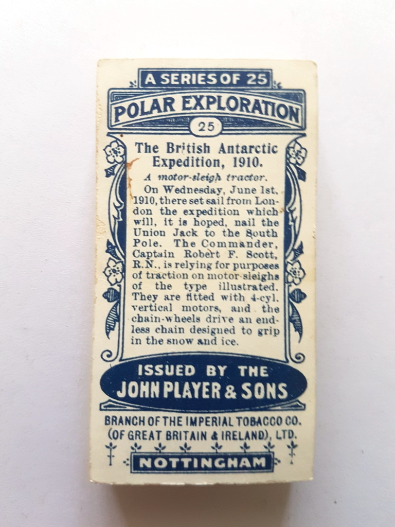 Photo of the back of these Polar Exploration cigarette cards