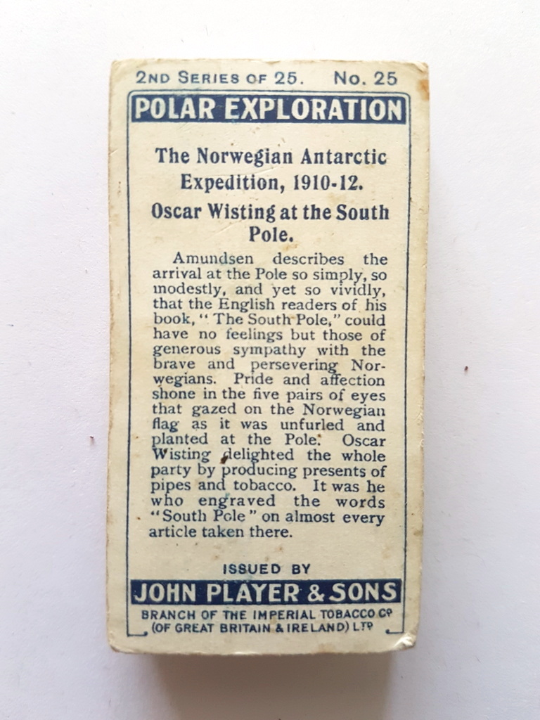 Photo of the back of these Polar Exploration (2nd) cigarette cards