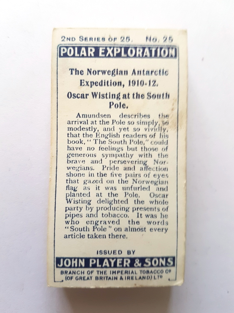 Photo of the back of these Polar Exploration (2nd) cigarette cards