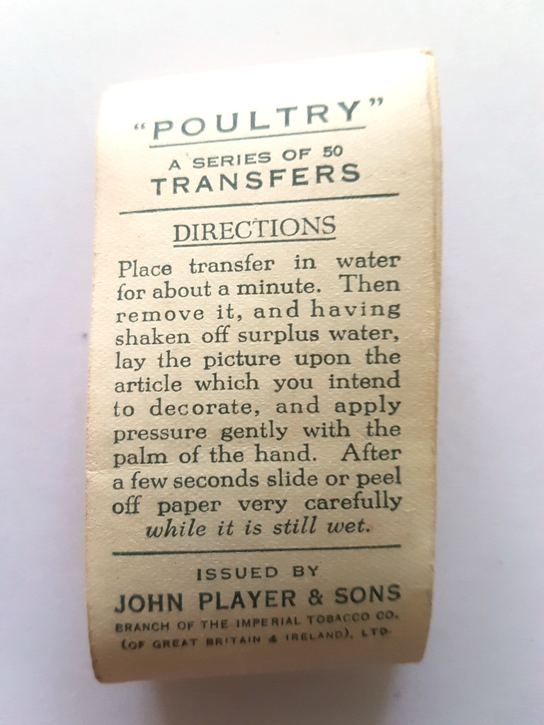 Photo of the back of these Poultry (transfers) cigarette cards