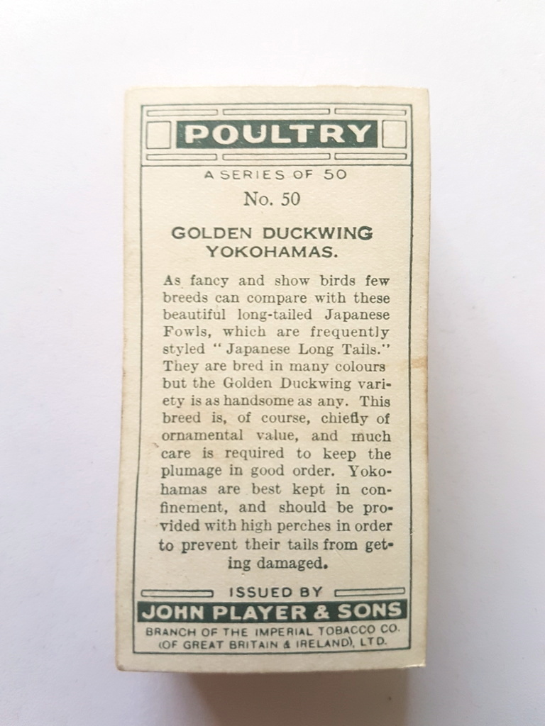 Photo of the back of these Poultry cigarette cards