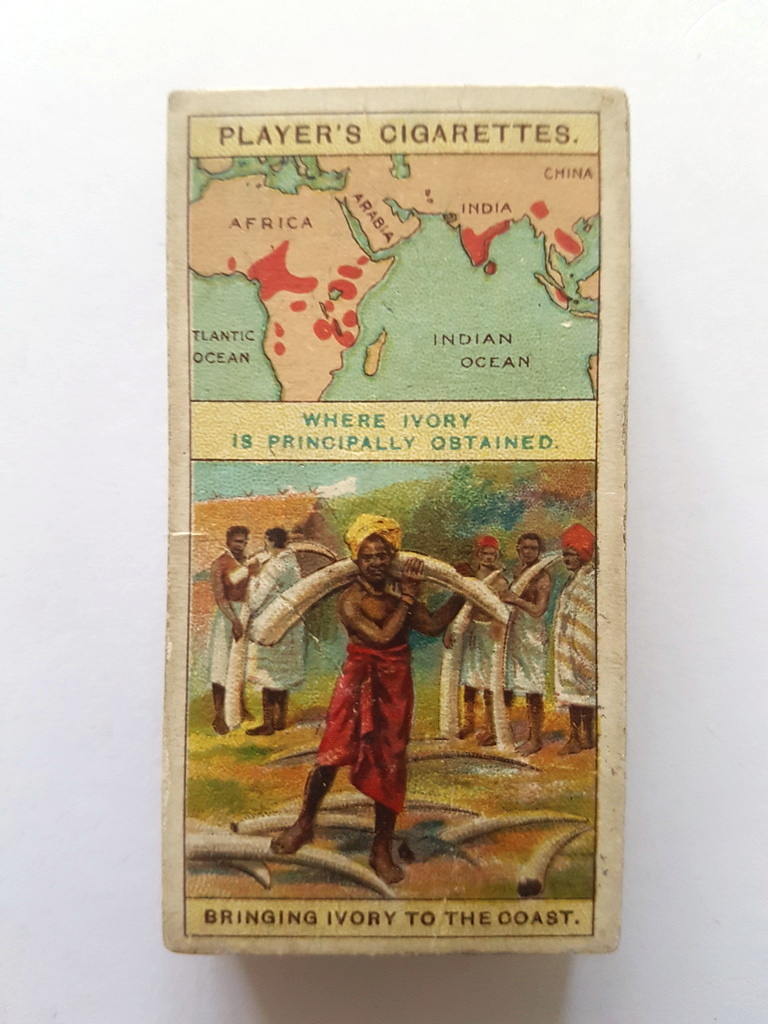 Photo of the front of these Products of the World (thick card) cigarette cards