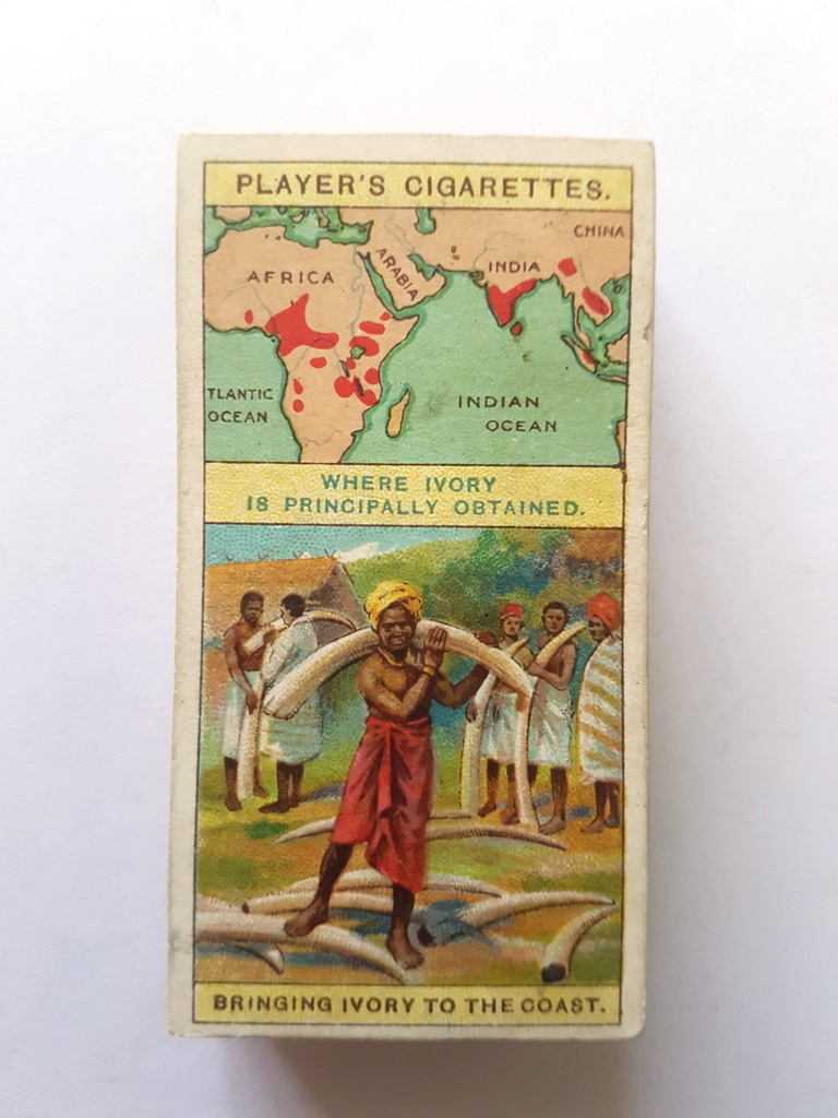 Photo of the front of these Products of the World (thick card) cigarette cards