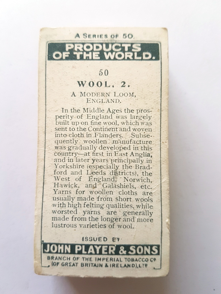 Photo of the back of these Products of the World (scenes only) cigarette cards