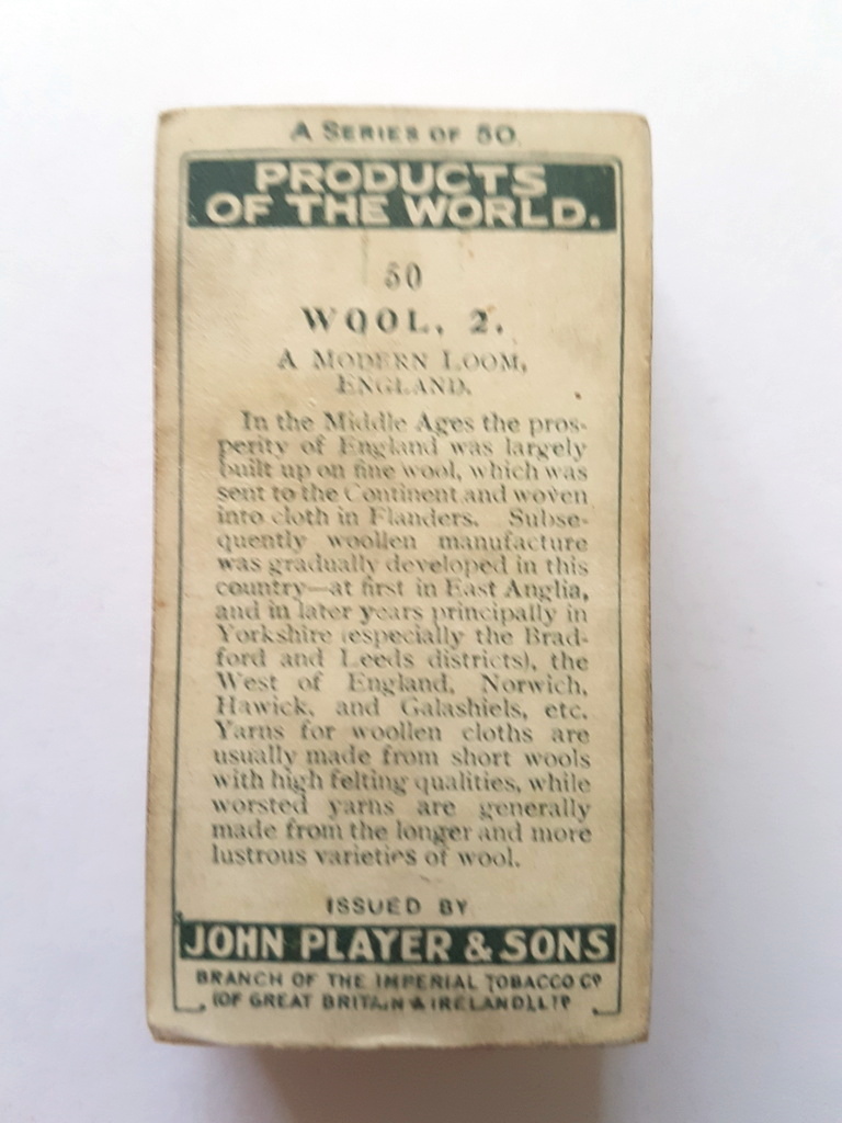 Photo of the back of these Products of the World (scenes only) cigarette cards