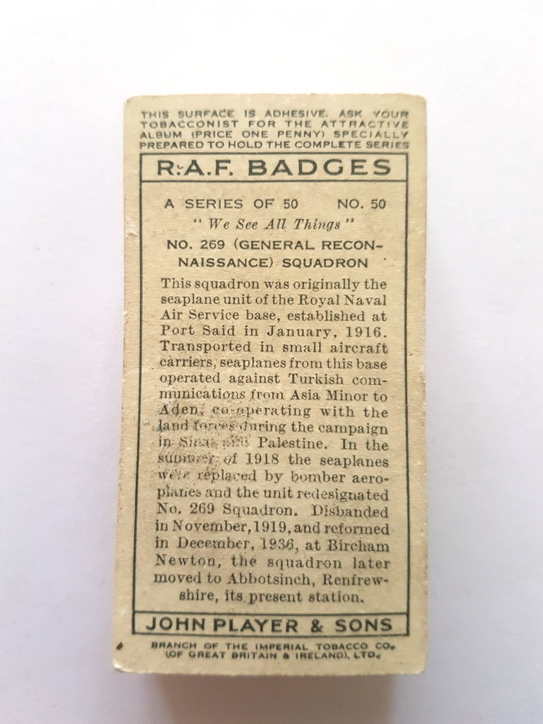 Photo of the back of these RAF Badges (with motto) cigarette cards