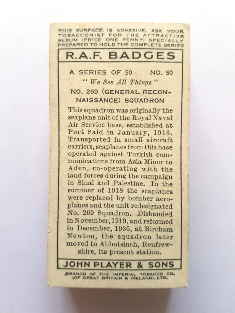 Photo of the back of these RAF Badges (with motto) cigarette cards